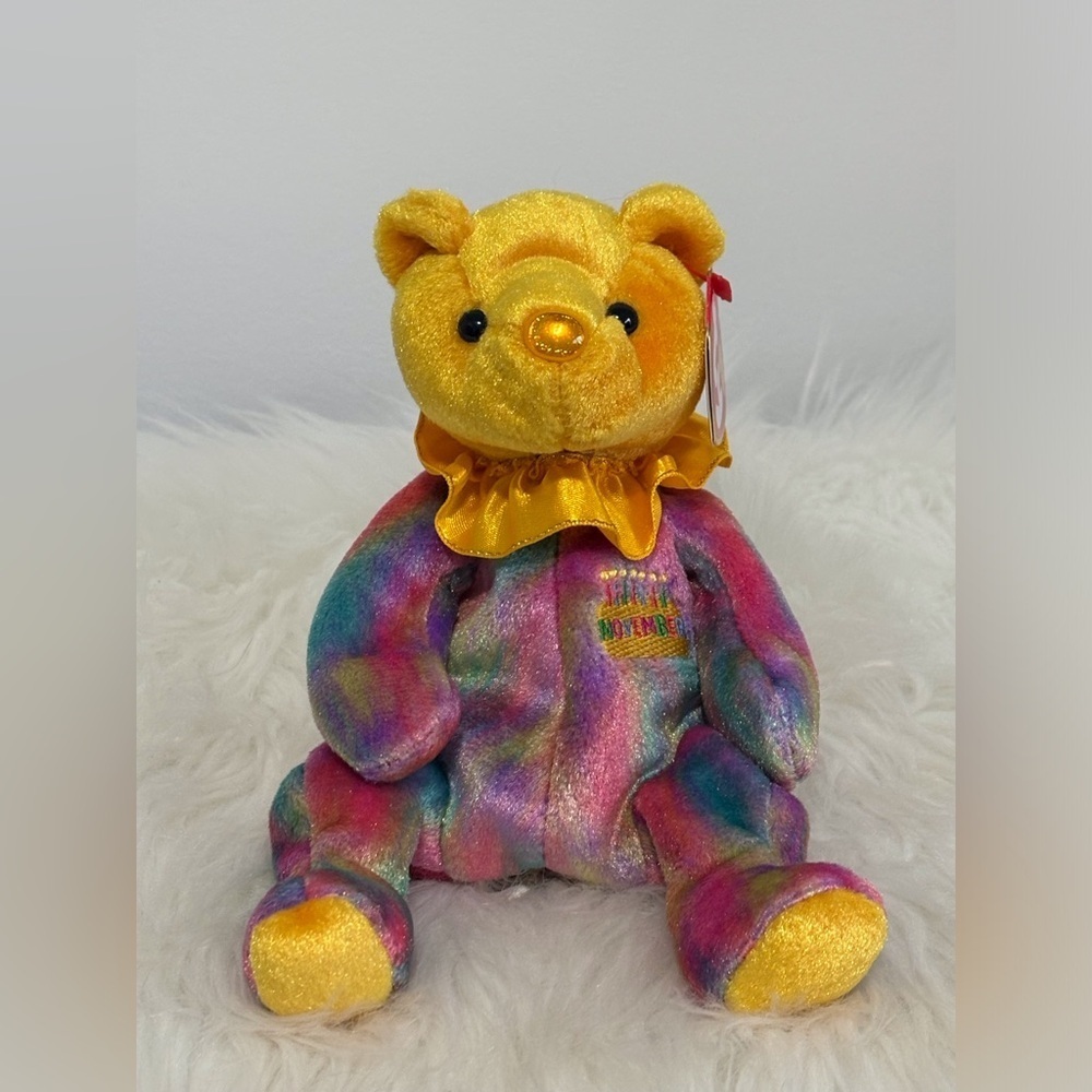 Ty(9)November Topaz Multicolored Birthday Beanie Baby with Yellow Accents